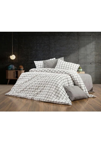 SNOW HOME CONSEPT ÇİFT KİŞİLİK NEVRESİM TAKIMI ÇİZGİLİ SİYAH BEYAZ  KARE DESEN