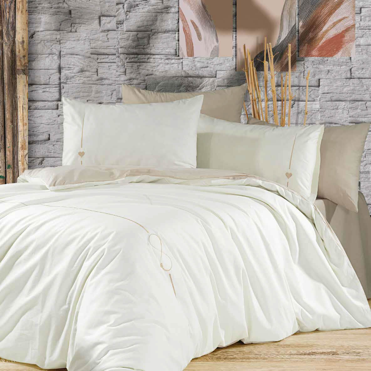 GOLDEN HOME ÇİFT KİŞİLİK KREM-BEJ LOVELY MODEL  NEVRESİM TAKIMI %100 PAMUK