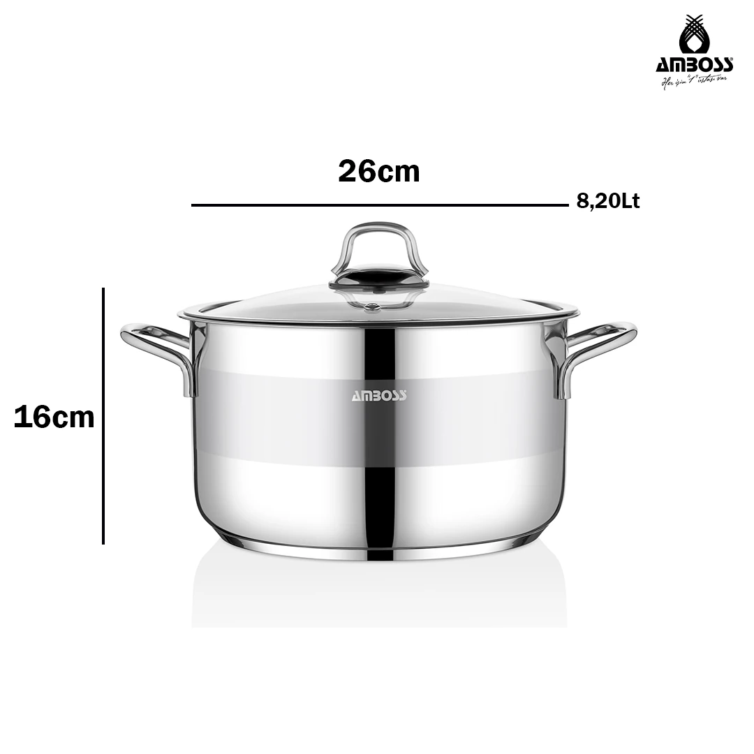 Ambos Saphire Paslanmaz Çelik Cam Kapaklı Derin Tencere - 26 cm