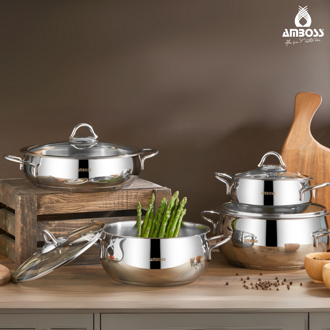 Amboss Stone 8 Parça Paslanmaz Çelik Tencere Seti İndüksiyon Tabanlı