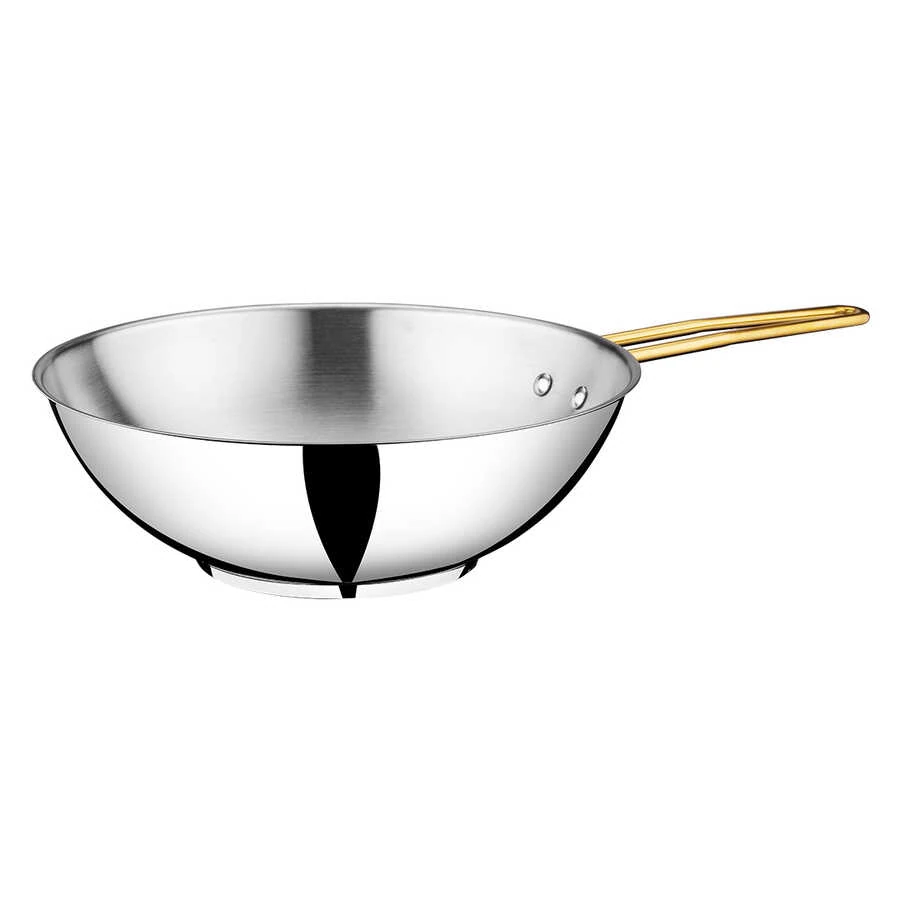 Akdeniz 28cm Çelik Wok Tava Altın Kulplu