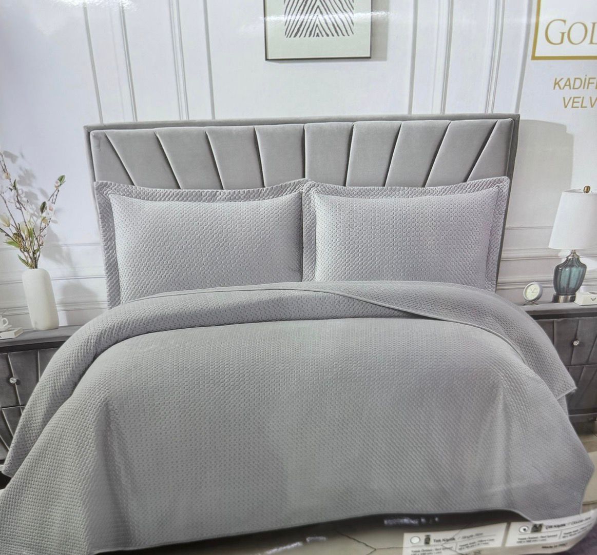GOLDEN HOME İSTANBUL MODEL ÇİFT KİŞİLİK GRİ YATAK ÖRTÜSÜ