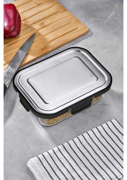 Cooker 370 ml Cam Saklama Kabı SİYAH– Paslanmaz Çelik Kapaklı, Hava Geçirmez, Mikrodalga ve Buzdolabı Uyumlu