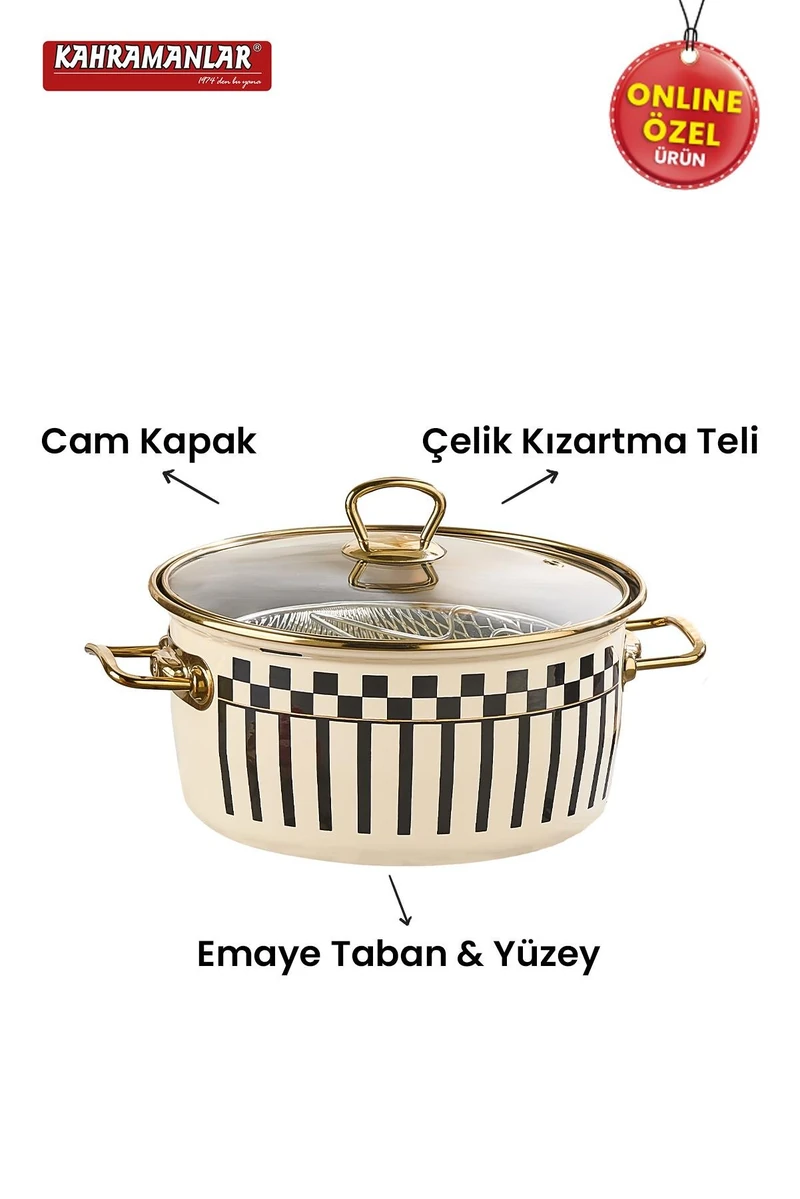 KAHRAMANLAR 22 CM EMAYE FRİTÖZLÜ KIZARTMA TENCERESİ DESENLİ