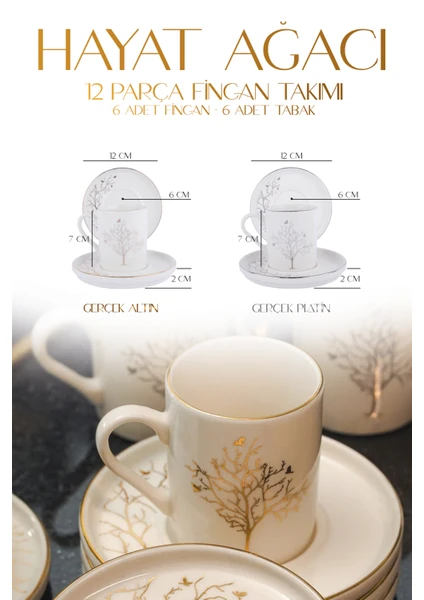 FARİKA GERÇEK ALTIN YALDIZ HAYAT AĞACI PORSELEN   6 KİŞİLİK FİNCAN TAKIMI