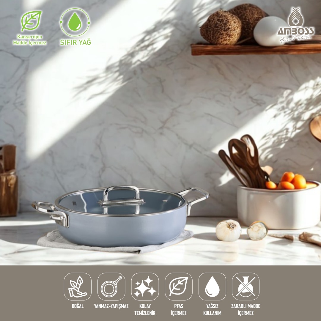 Amboss Sera Nova Seramik Yanmaz Yapışmaz Basık Tencere 26 cm