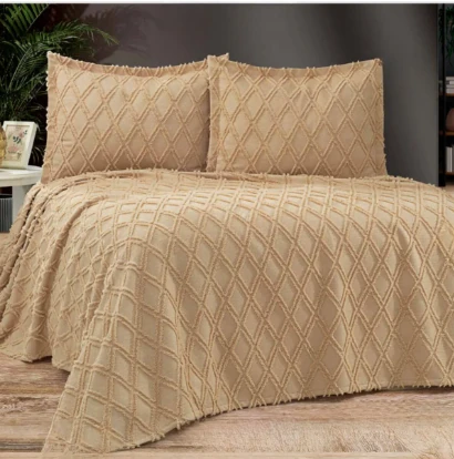 GOLDEN HOME CAROLİNA ÇİFT KİŞİLİK YASTIKLI PİKE KAPİÇİNO