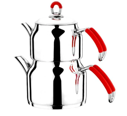 AKDENİZ İMAJ PASLANMAZ AİLE BOY KIRMIZI SİLİKONLU ÇAYDANLIK