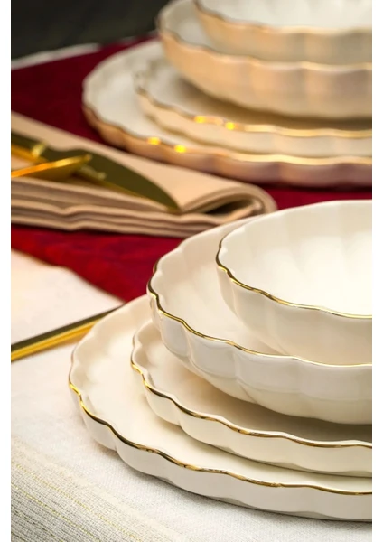 FARİKA HABBE ALTIN YALDIZLI 24 PARÇA   PORSELEN YEMEK TAKIMI