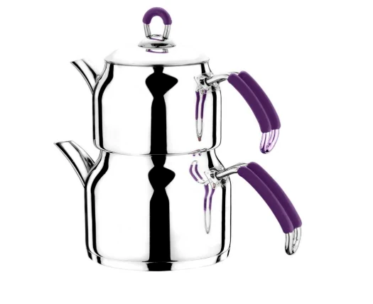 AKDENİZ İMAJ PASLANMAZ AİLE BOY MOR SİLİKONLU ÇAYDANLIK