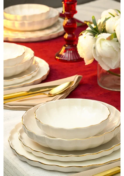 FARİKA HABBE ALTIN YALDIZLI 24 PARÇA   PORSELEN YEMEK TAKIMI