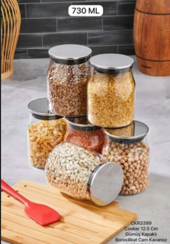Cooker  2 ADET Kavanoz Cam Borosilikat Gümüş Kapaklı VAKUMLU 12.5 Cm CKR3399