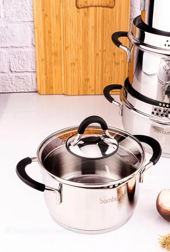 Bambum Stellar 8 Parça Çelik Tencere Seti - Silver