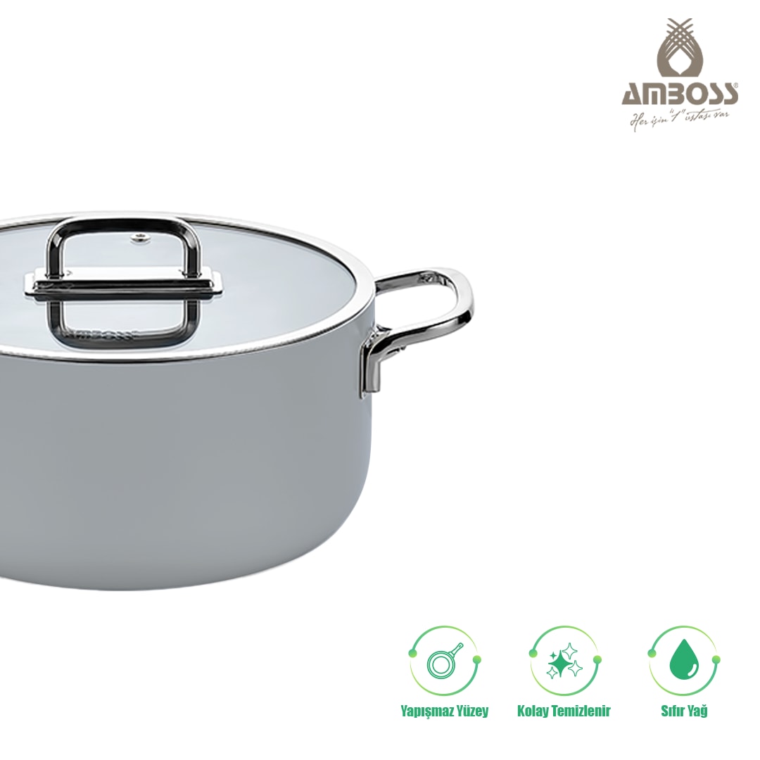 Amboss Sera Nova Seramik Yanmaz Yapışmaz Derin Tencere 20 cm – Gri