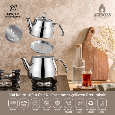 AMBOSS PRİME 304 KALİTE BÜYÜK BOY 304 KALİTE PASLANMAZ ÇAYDANLIK