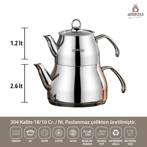 AMBOSS PRİME 304 KALİTE BÜYÜK BOY 304 KALİTE PASLANMAZ ÇAYDANLIK