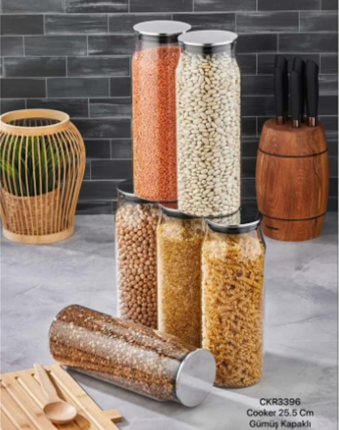 Cooker 2 ADET  Kavanoz Cam Borosilikat Gümüş Kapaklı VAKUMLU 25,5 Cm CKR3396