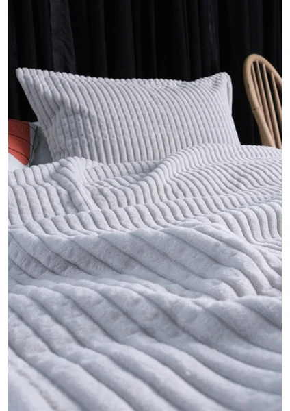 MERİNOS MODERN LİNE YASTIK KILIFLI BATTANİYE SETİ TEK KİŞİLİK GRİ