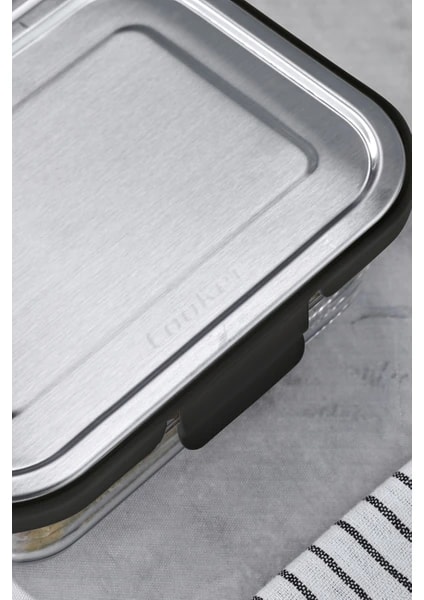 Cooker 370 ml Cam Saklama Kabı SİYAH– Paslanmaz Çelik Kapaklı, Hava Geçirmez, Mikrodalga ve Buzdolabı Uyumlu