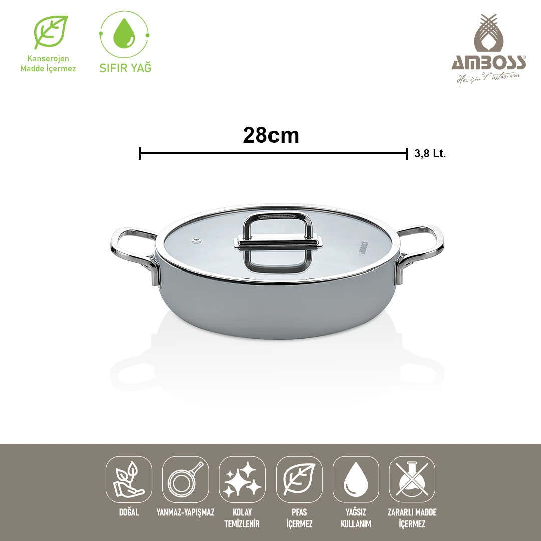 Amboss Sera Nova Seramik Yanmaz Yapışmaz Basık Tencere 28 cm