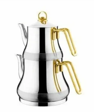 AKDENİZ SAFİR ORTA BOY ALTIN KULPLU 304 KALİTE PASLANMAZ ÇAYDANLIK