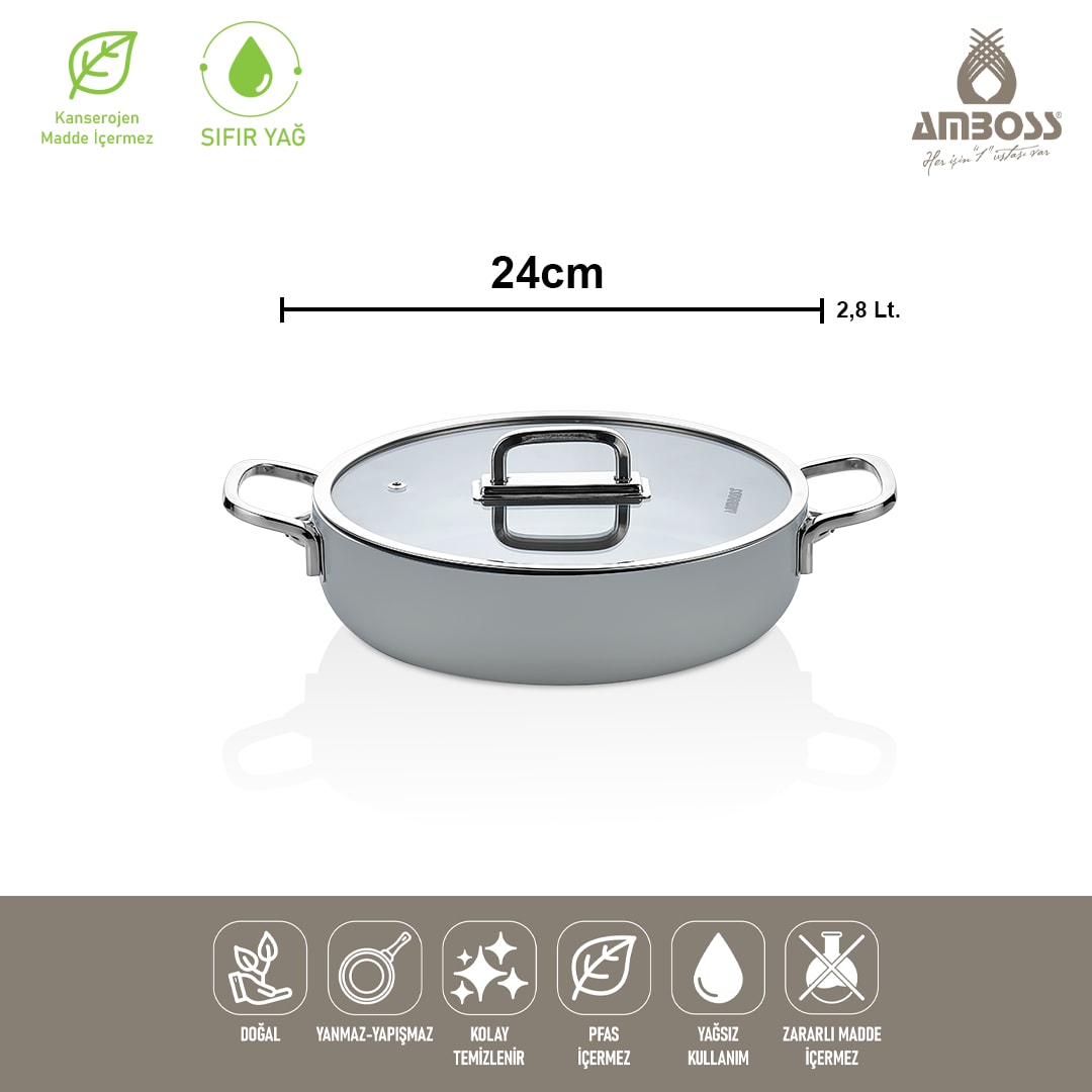 Amboss Sera Nova Seramik Yanmaz Yapışmaz Basık Tencere 24 cm