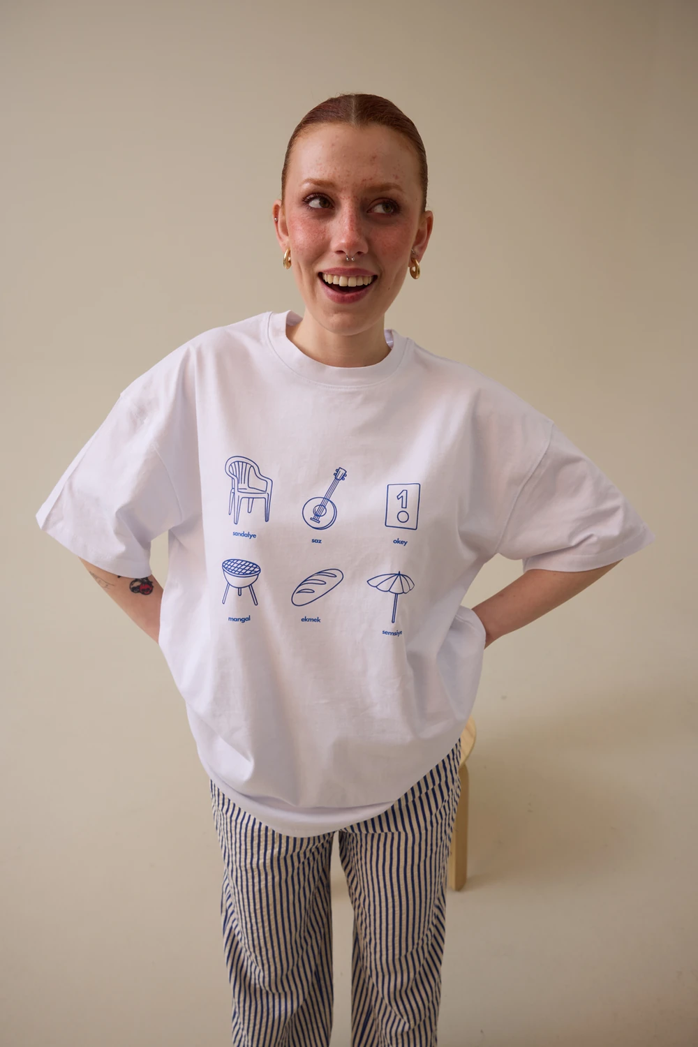 Mangal Baskılı Oversize Tişört