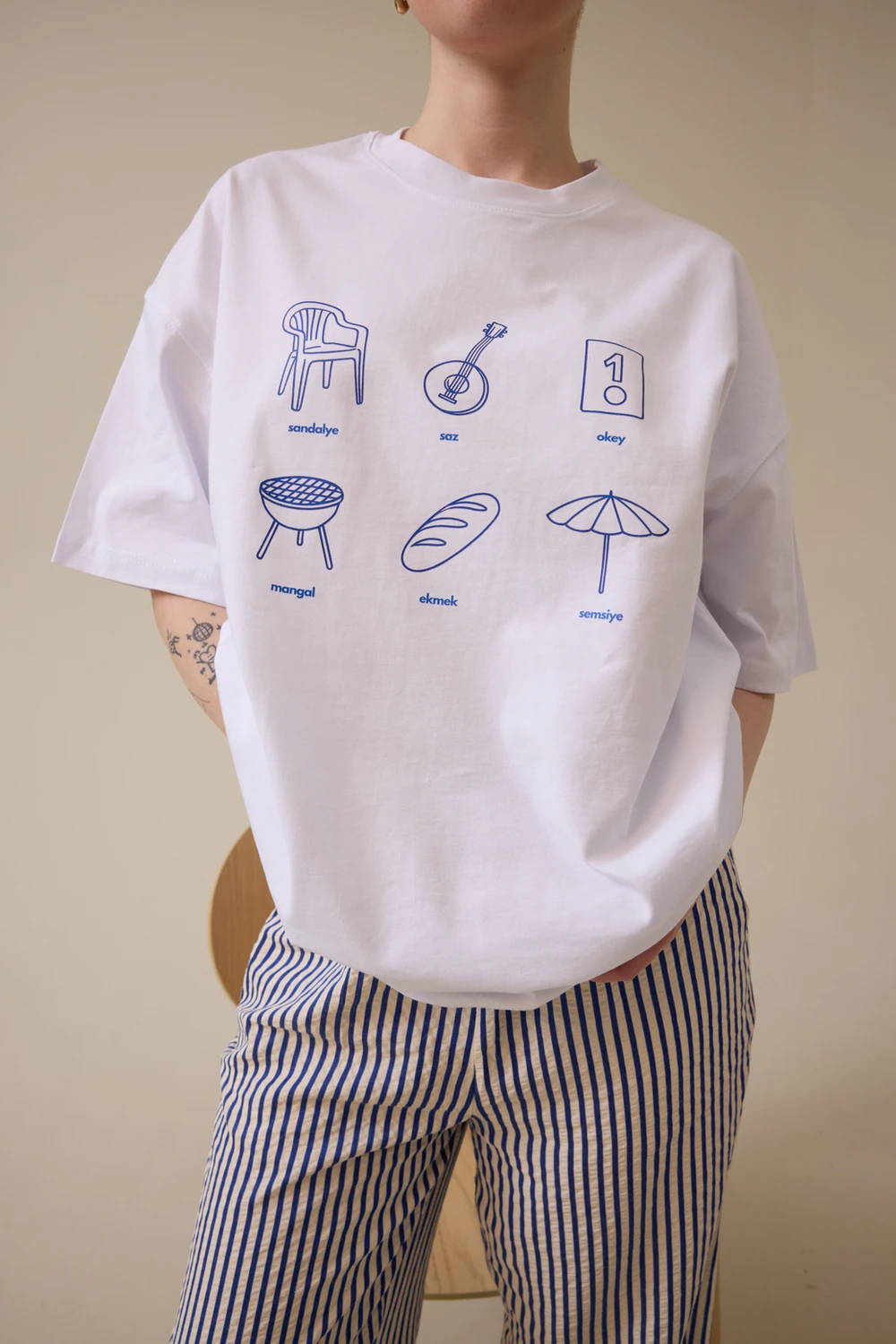 Mangal Baskılı Oversize Tişört