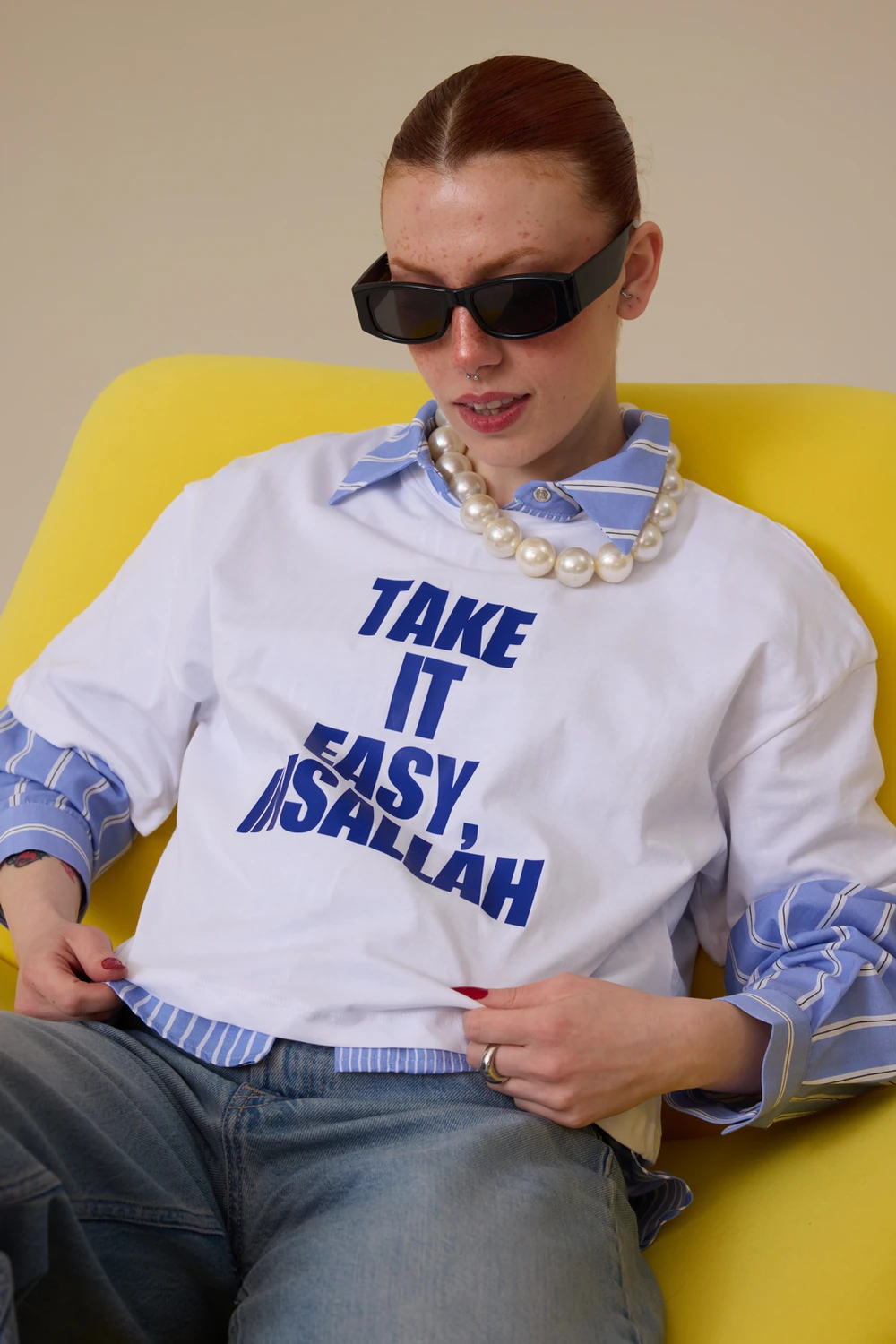 İnşallah Baskılı Kısa Oversize Tişört