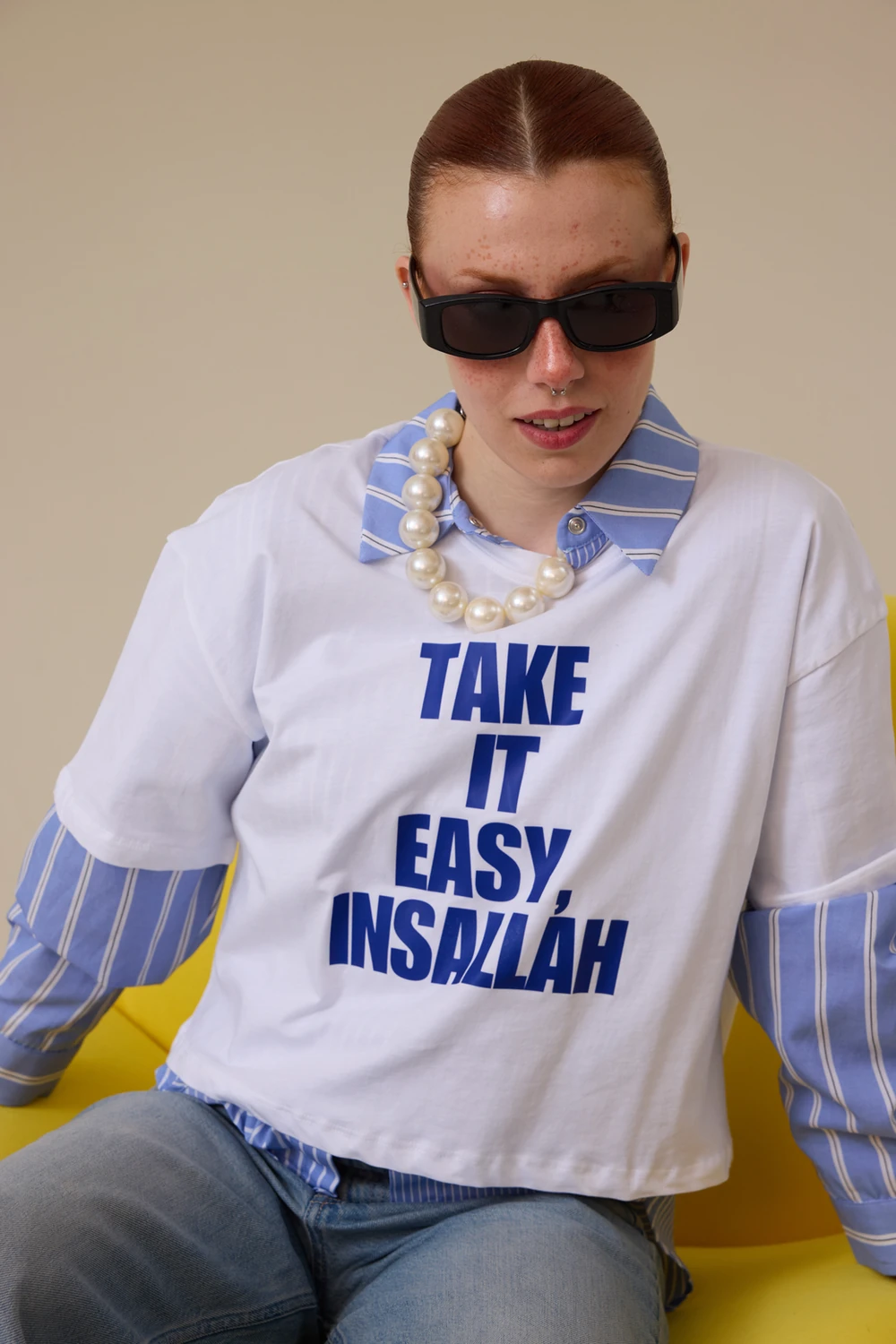 İnşallah Baskılı Kısa Oversize Tişört