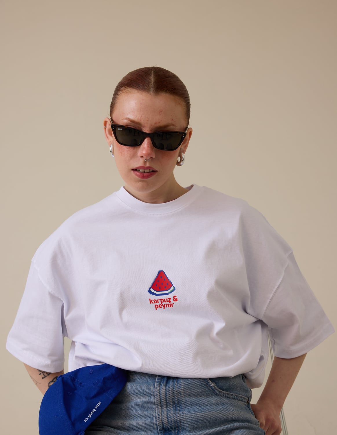 Karpuz Peynir Baskılı Oversize Tişört
