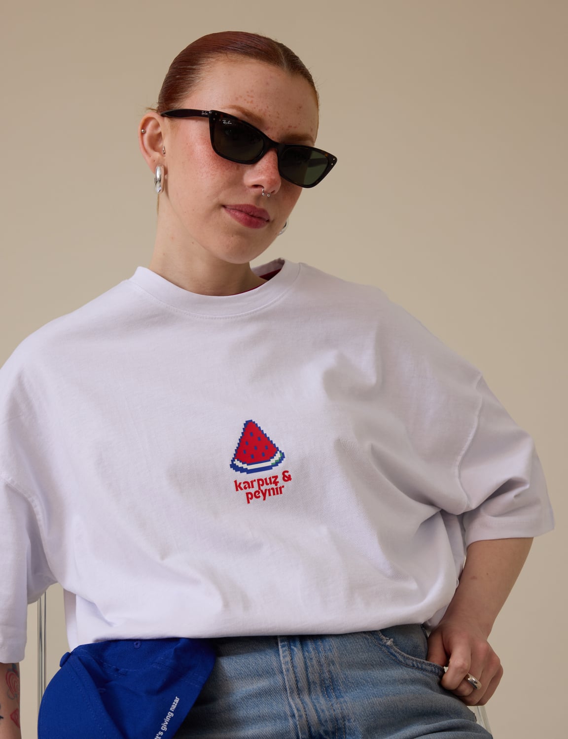 Karpuz Peynir Baskılı Oversize Tişört