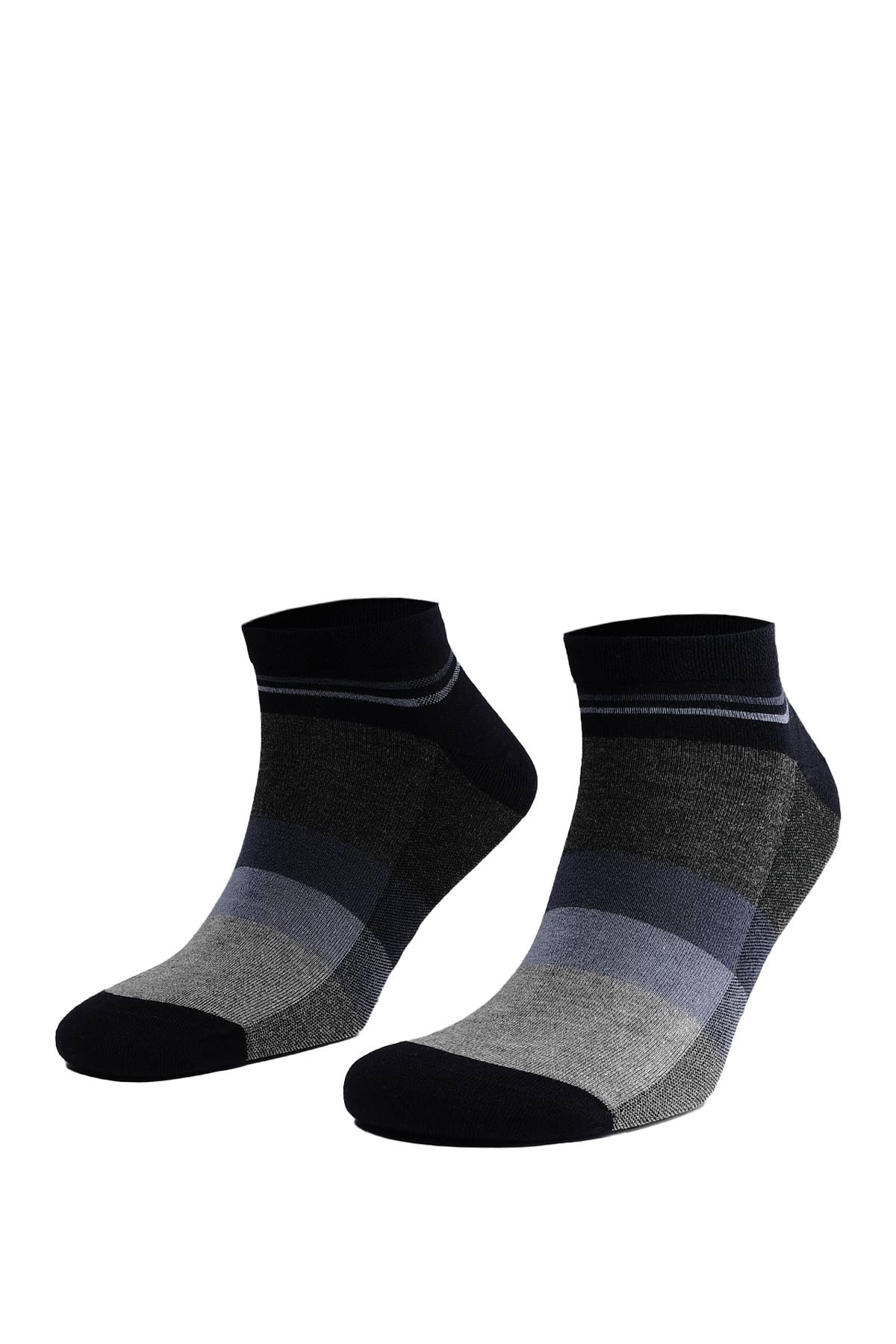 Bamboo Sneaker Socks for Men – Aytuğ 12-Pack in Two-Tone Striped Design, Seamless Toe