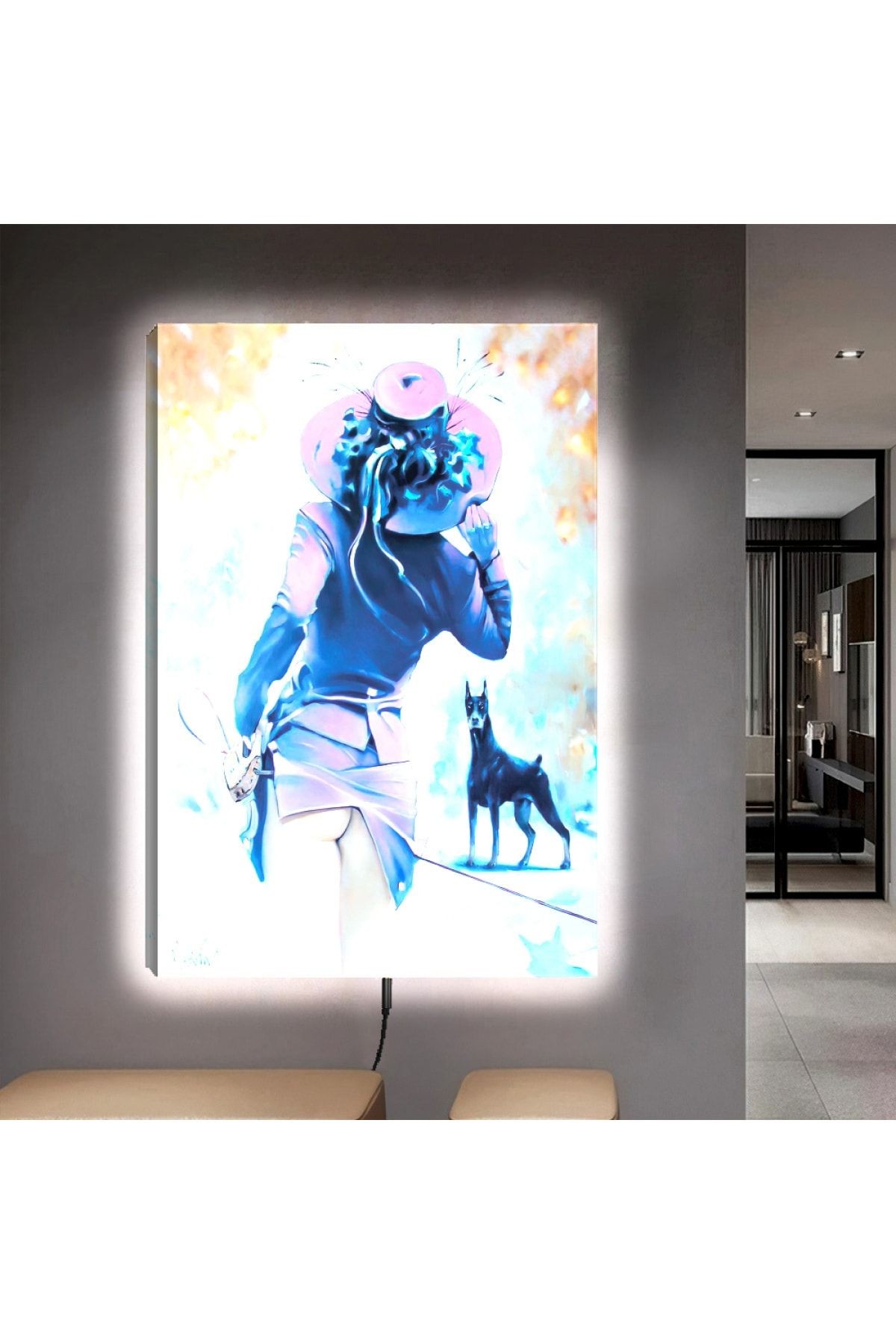 Ledli 90x60 Kolaj Çizim Kadın Kanvas Tablo