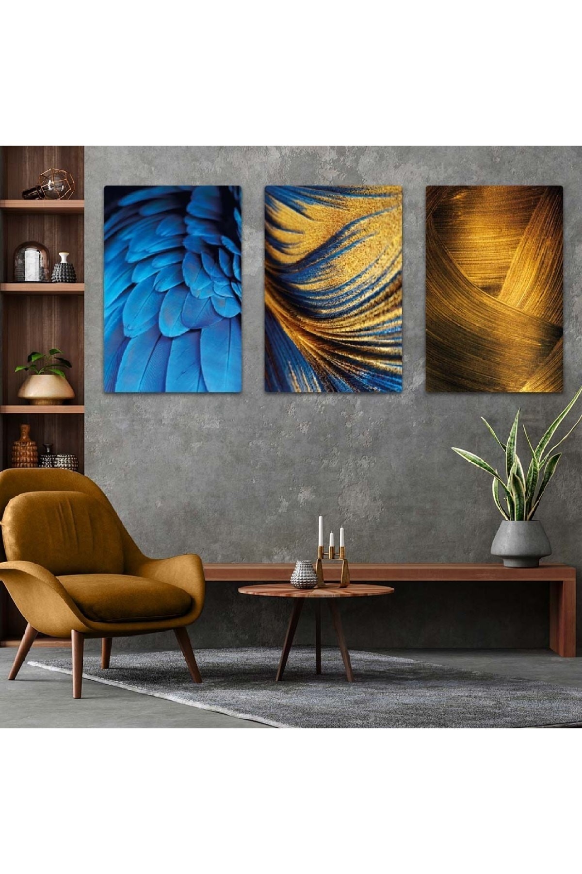 Sanatsal Kolaj Çizim 3'Lü Solmaz MDF Tablo Set