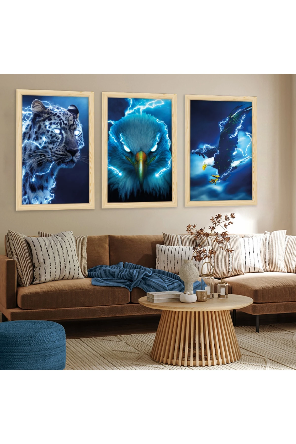 Modern Ahşap Çerçeveli Hayvanlar Alemi Tablo