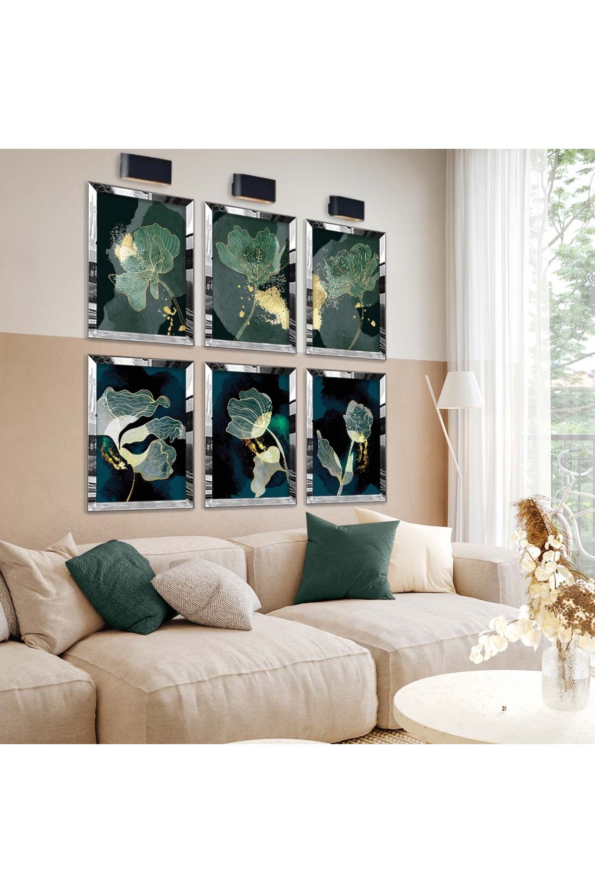 Sanat Tablosu Çizim Çiçek Desen 6'Lı Pleksi Kenar Solmaz MDF Tablo Seti