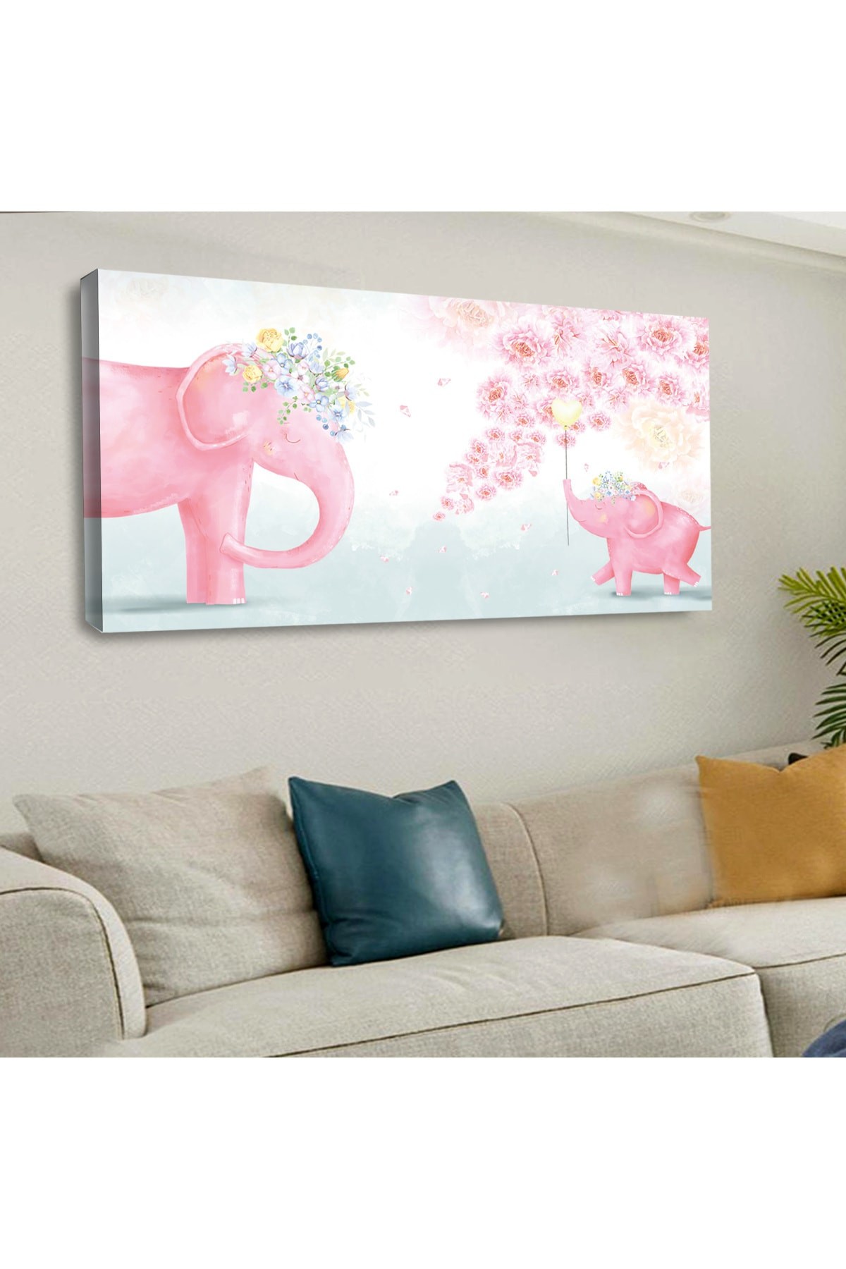 Ahşap Şase Dijital Baskı Kanvas Renkli Çocuk Odası Tablo 120X60Cm