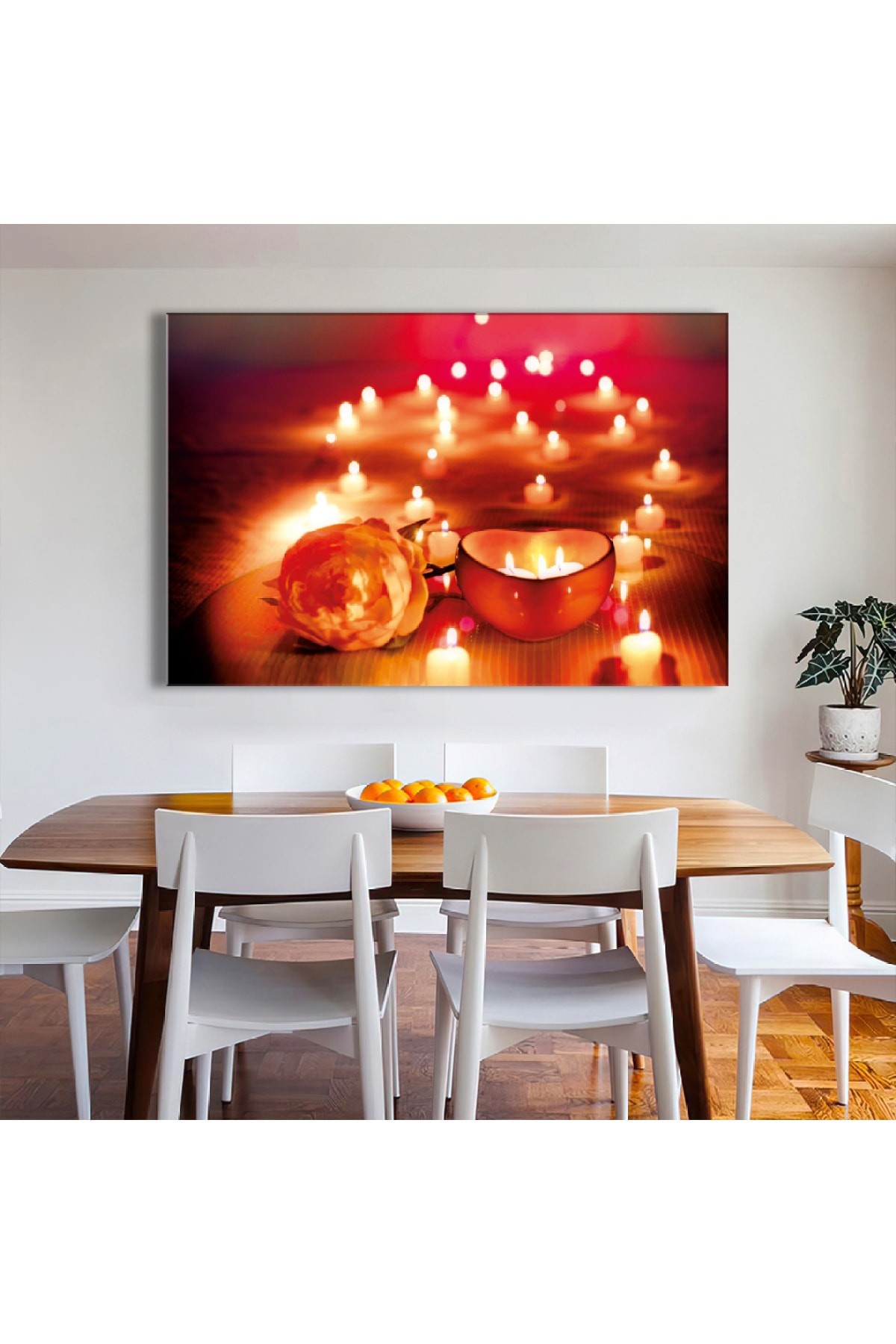 Aşk Mumları Ahşap Şase Dijital Baskı Kanvas Tablo 120X80Cm