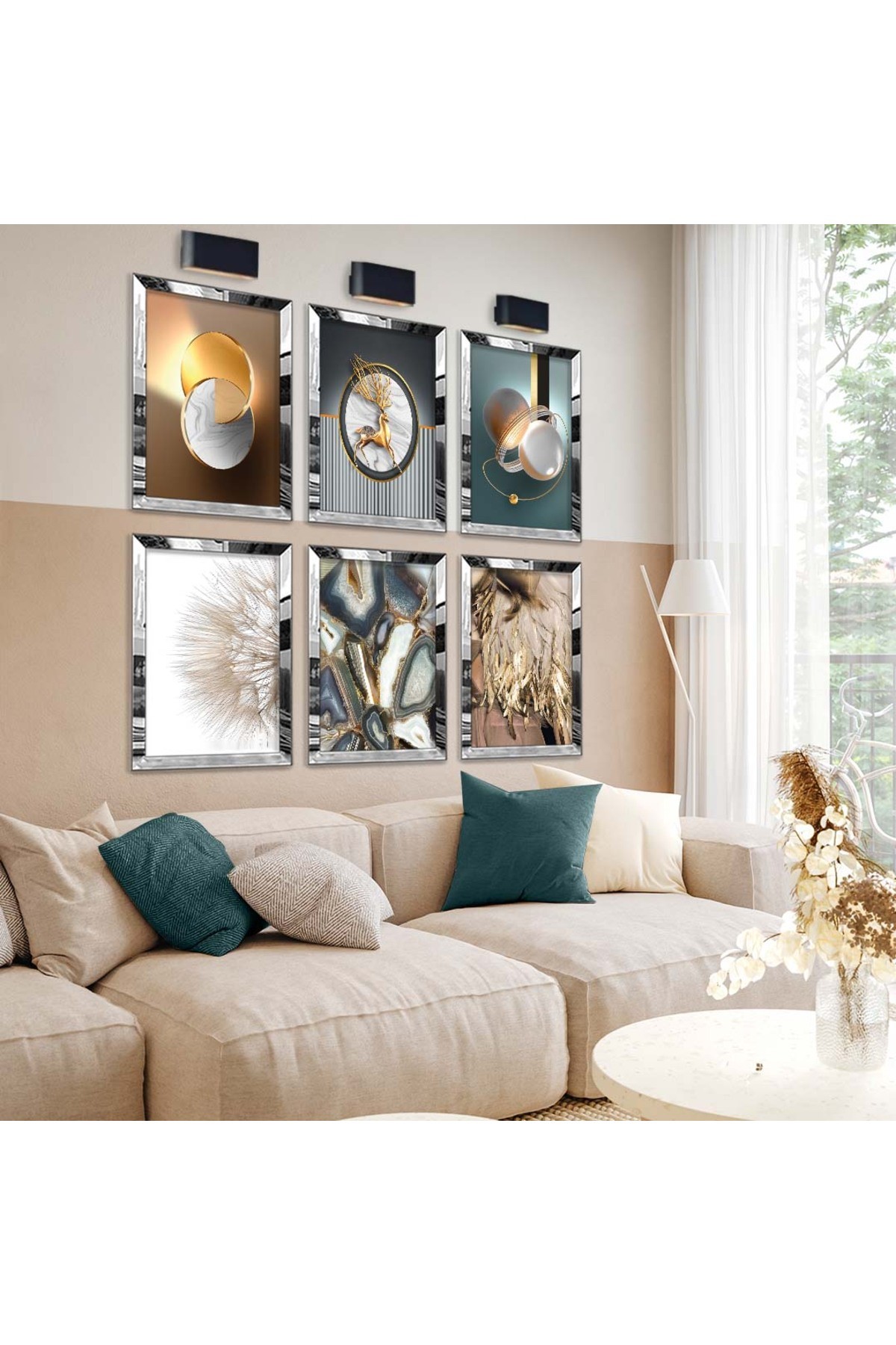 Modern Çizim 6'Lı Pleksi Kenar Solmaz MDF Tablo Seti