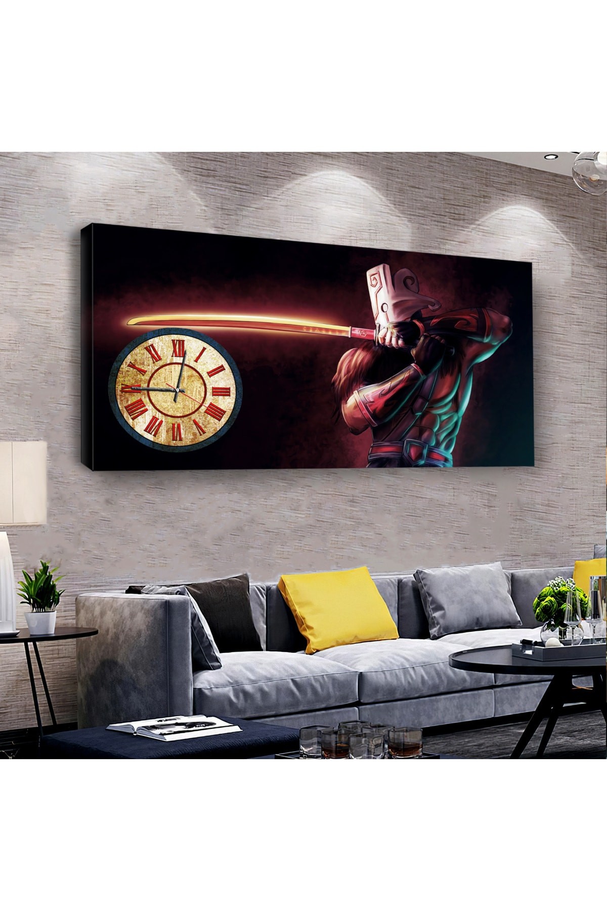 Huzur Sanal Dünya saatliAhşap Şase Dijital Baskı Kanvas Tablo 120X60Cm