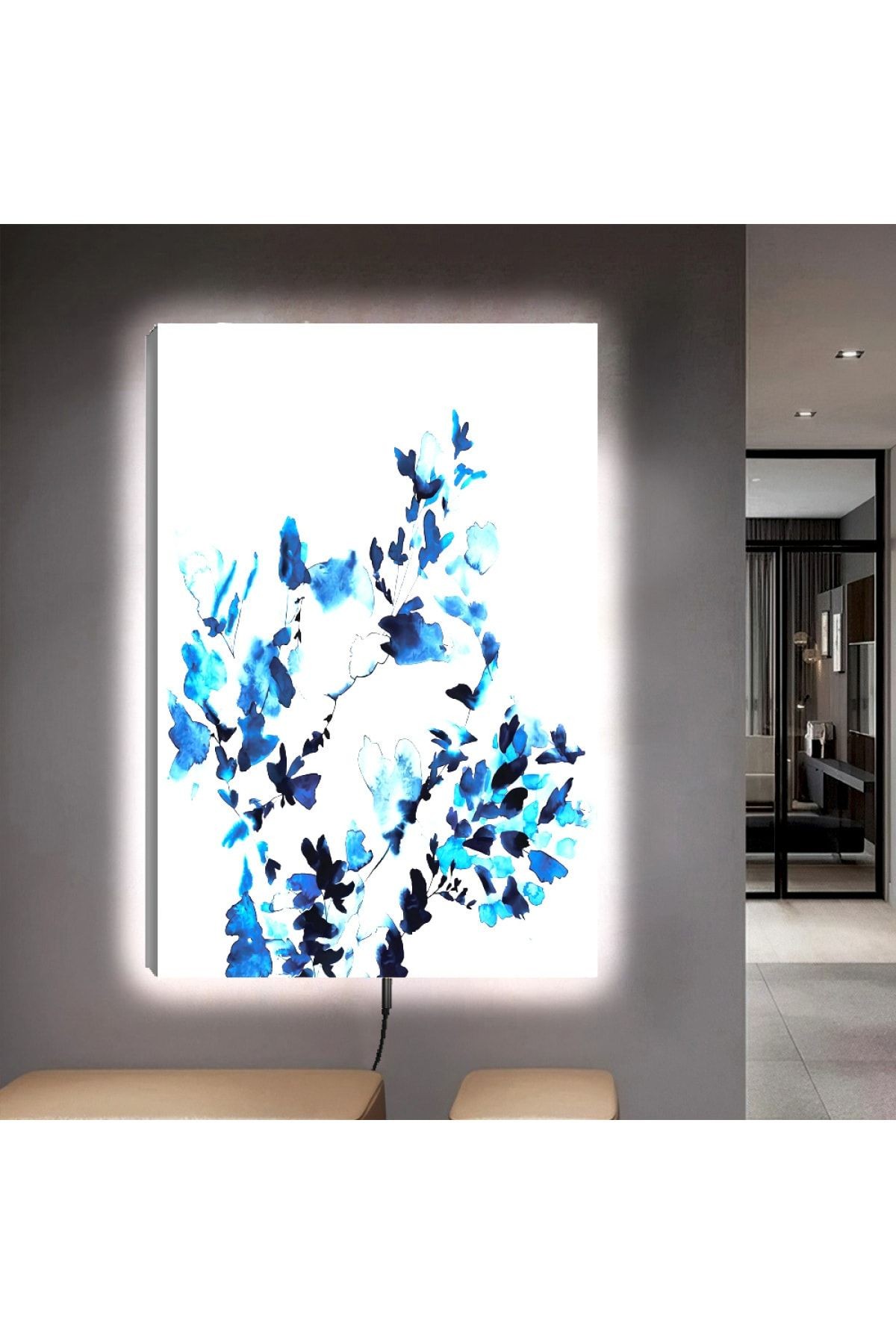 Ledli 90x60 Mavi Modern Kanvas Tablo