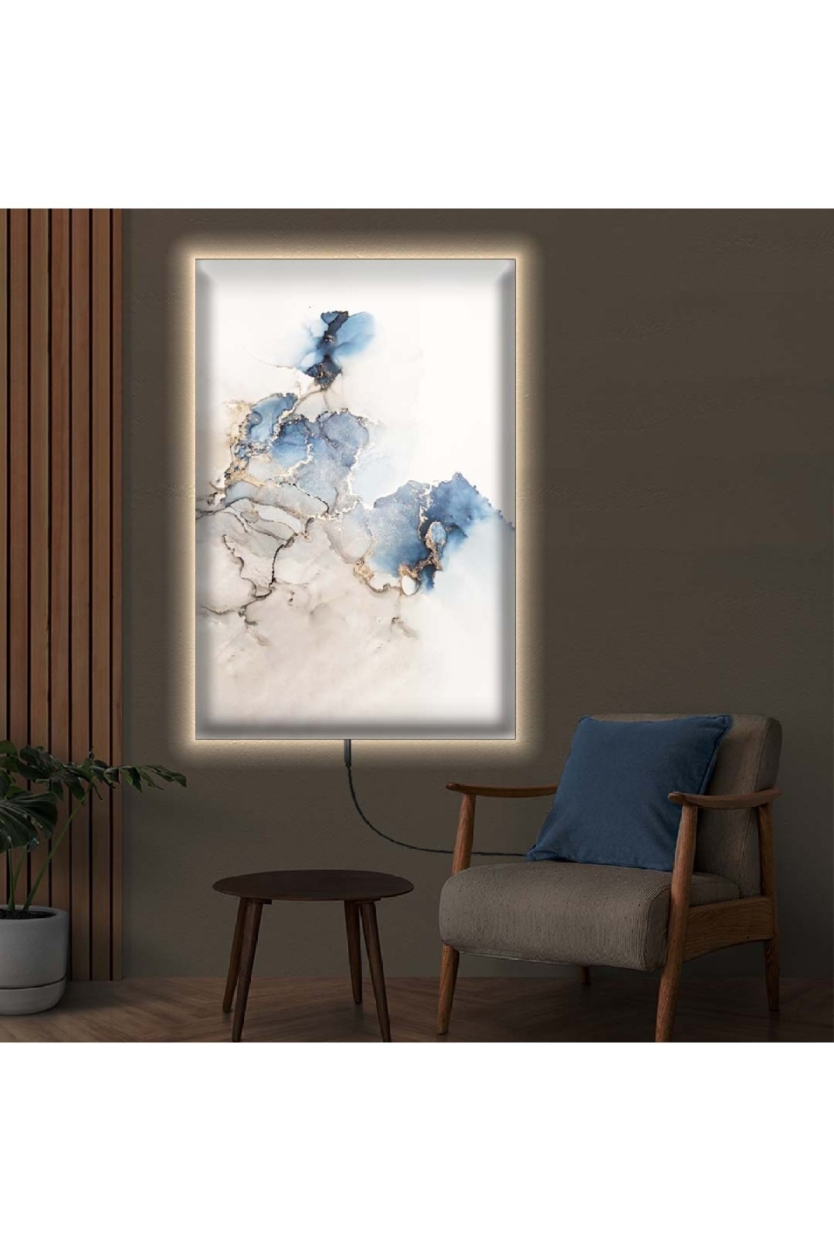 Renkli Oturma Odası Tablosu Ledli Soyut Desen Dijital Baskı Kanvas Tablo 70X100Cm