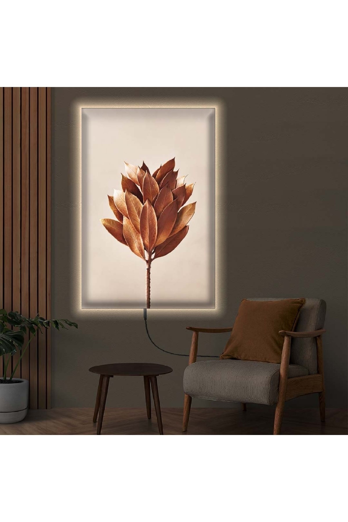 Renkli Ledli Sonbahar Çiçekleri Ahşap Şase Dijital Baskı Kanvas Tablo 70X100Cm