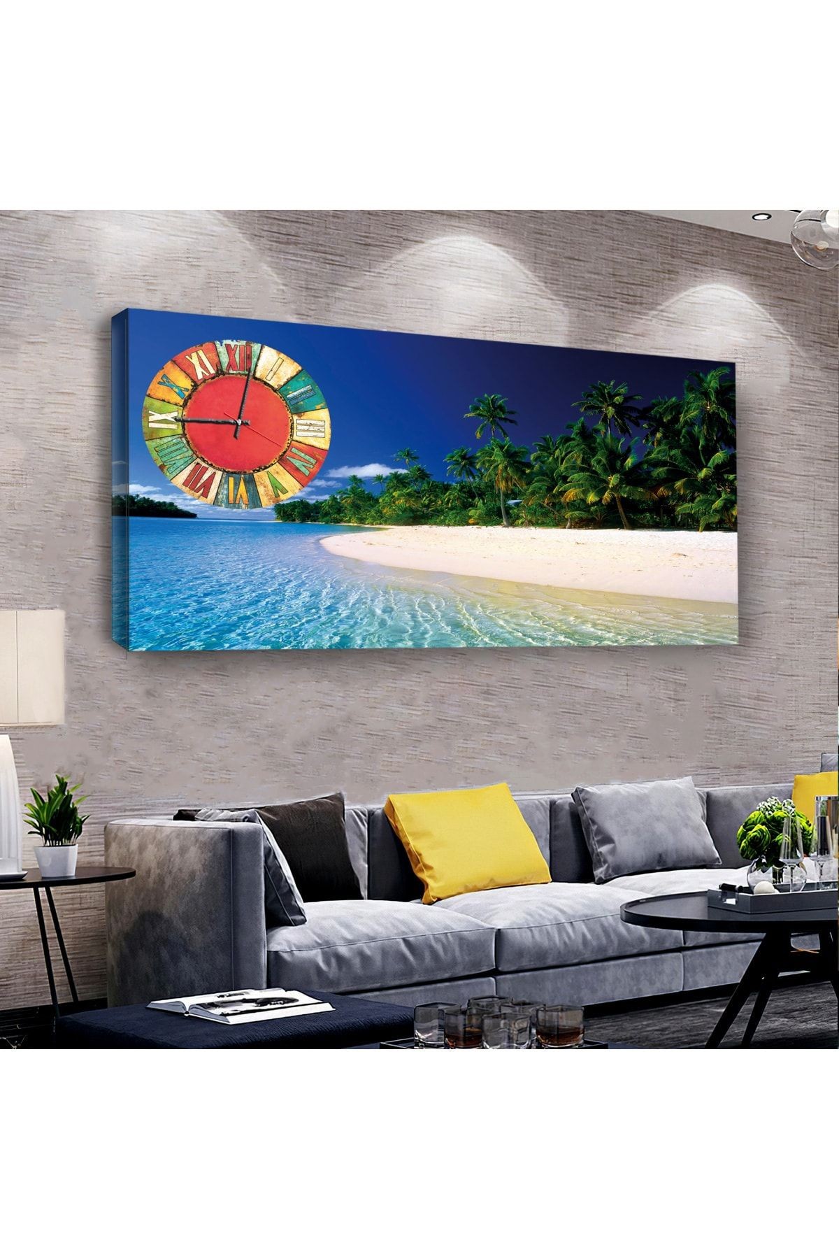 Okyanus Kenarı Manzara 120 X 60 Saatli Kanvas Tablo