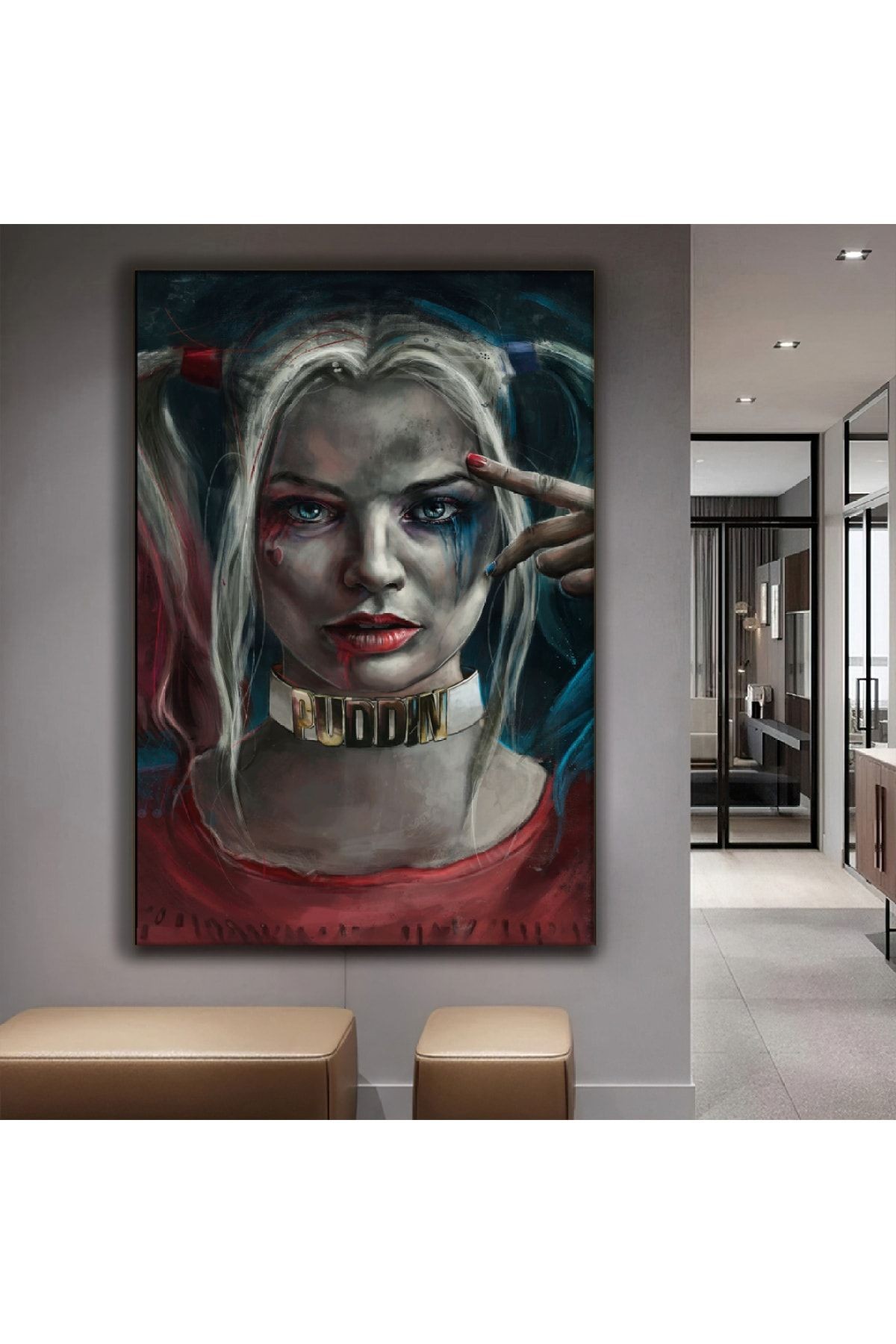 Kanvas Mavi Arka Planlı Harley Quin Tablo