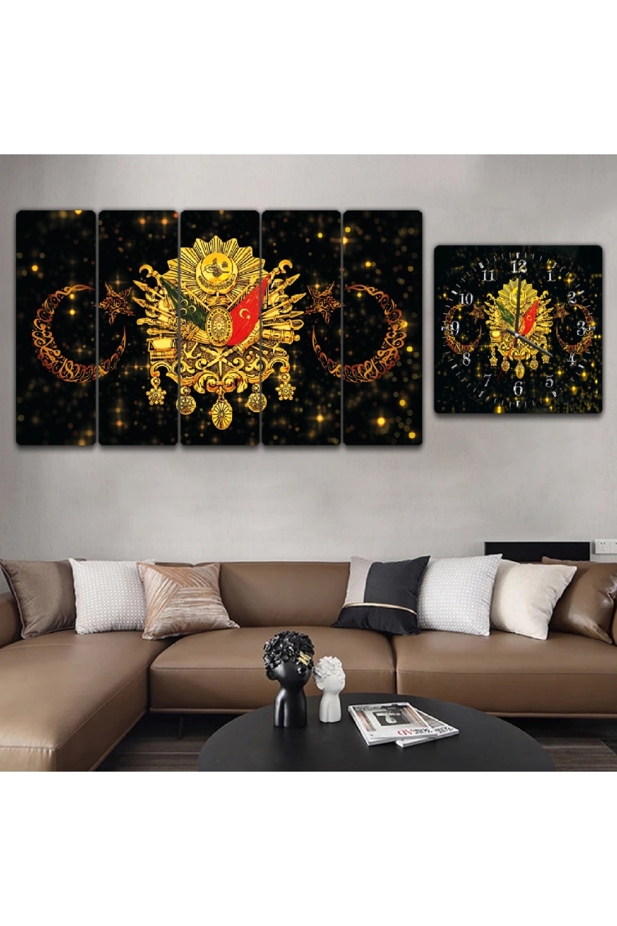 Salon Tablosu Osmanlı Tuğrası Solmaz MDF Tablo Ve Saat Kombin