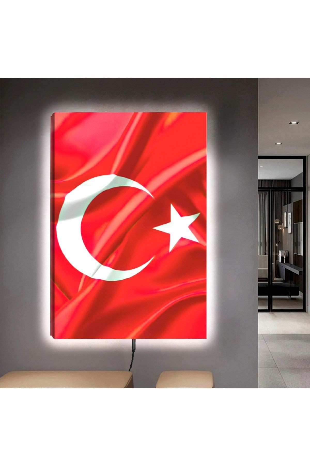 Ledli 90x60 Türk Bayrağı Kanvas Tablo