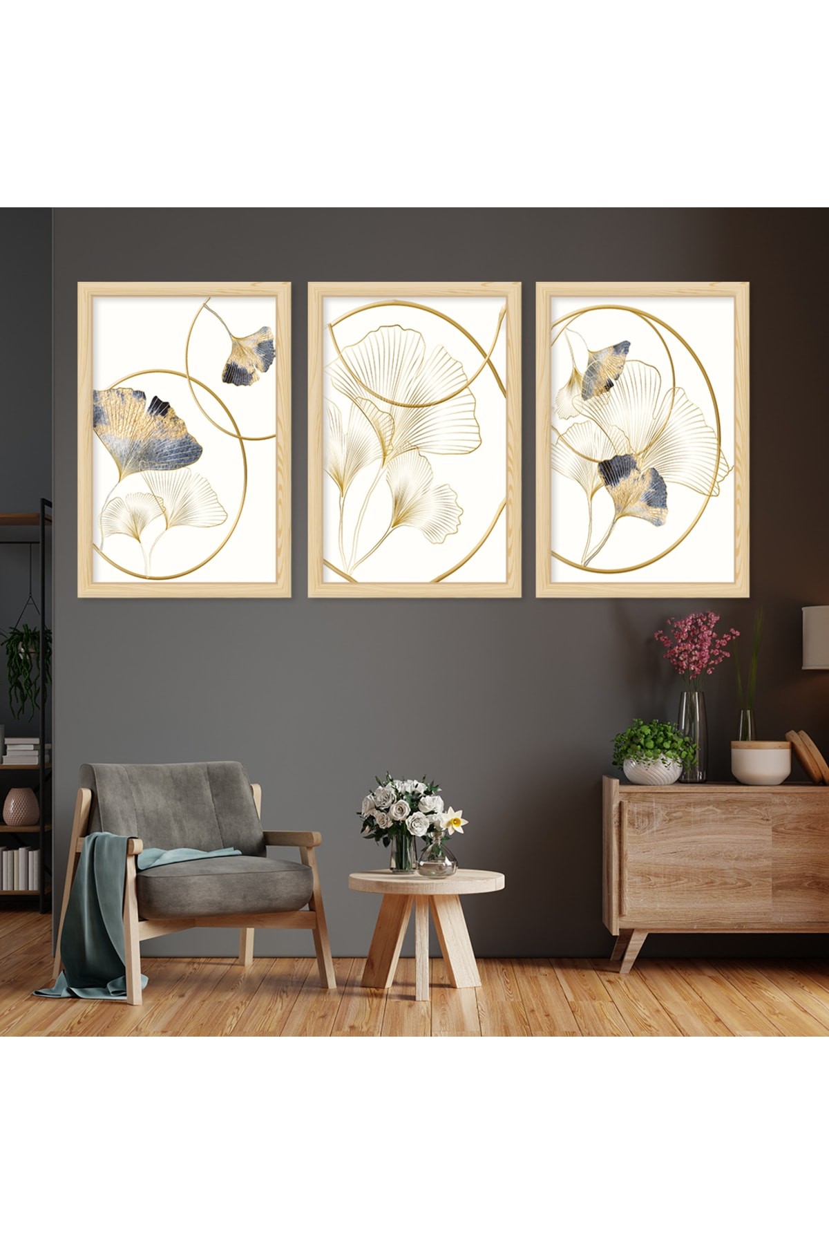 Modern Modern Tablo Ahşap Çerçeveli Kolaj Çizim Modern Tablo