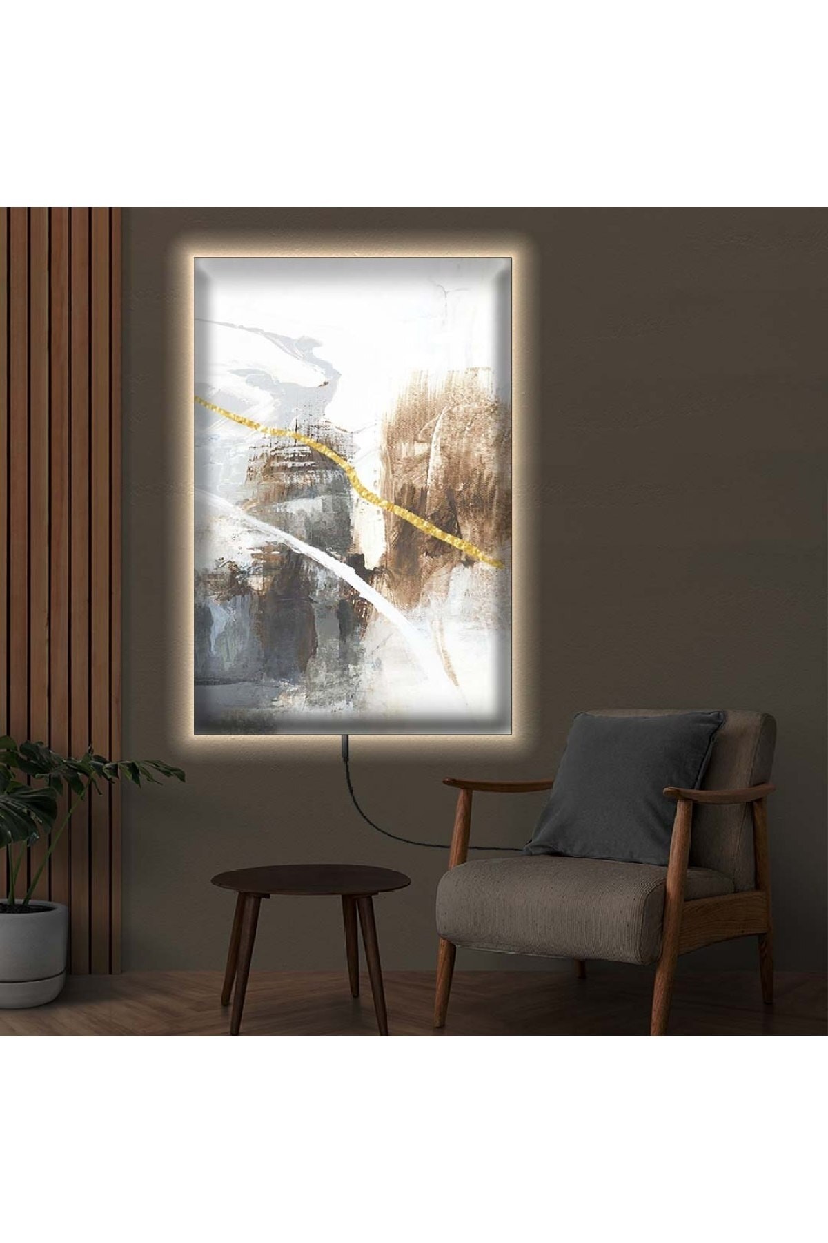 Minimal Minimalist Ledli Modern Çizim Ahşap Şase Dijital Baskı Kanvas Tablo 70X100Cm